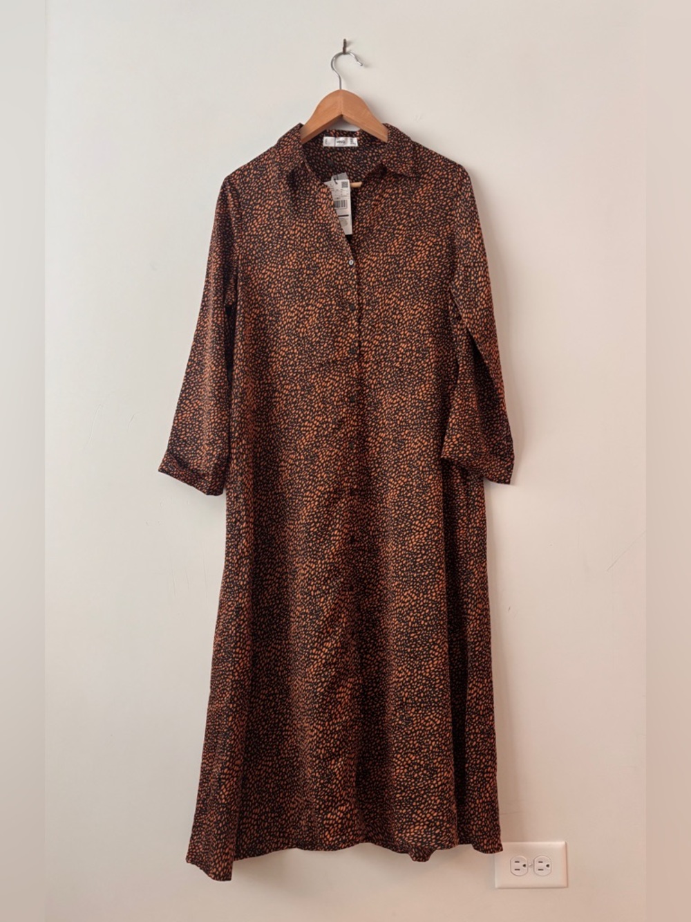 Mango Brown and Black Long Sleeve Dress